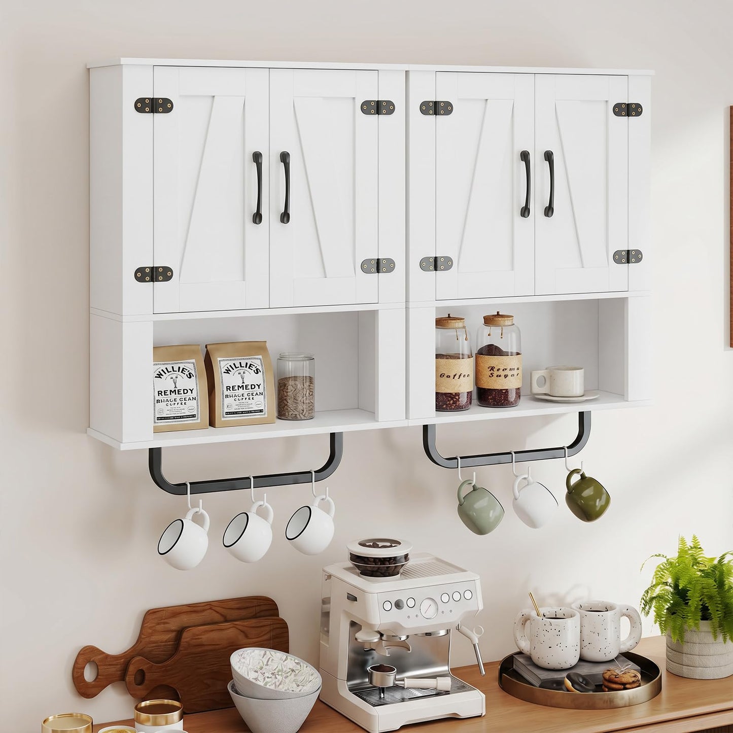 Tangkula Bathroom Wall Cabinet with 2 Barn Doors & Metal Towel Bar