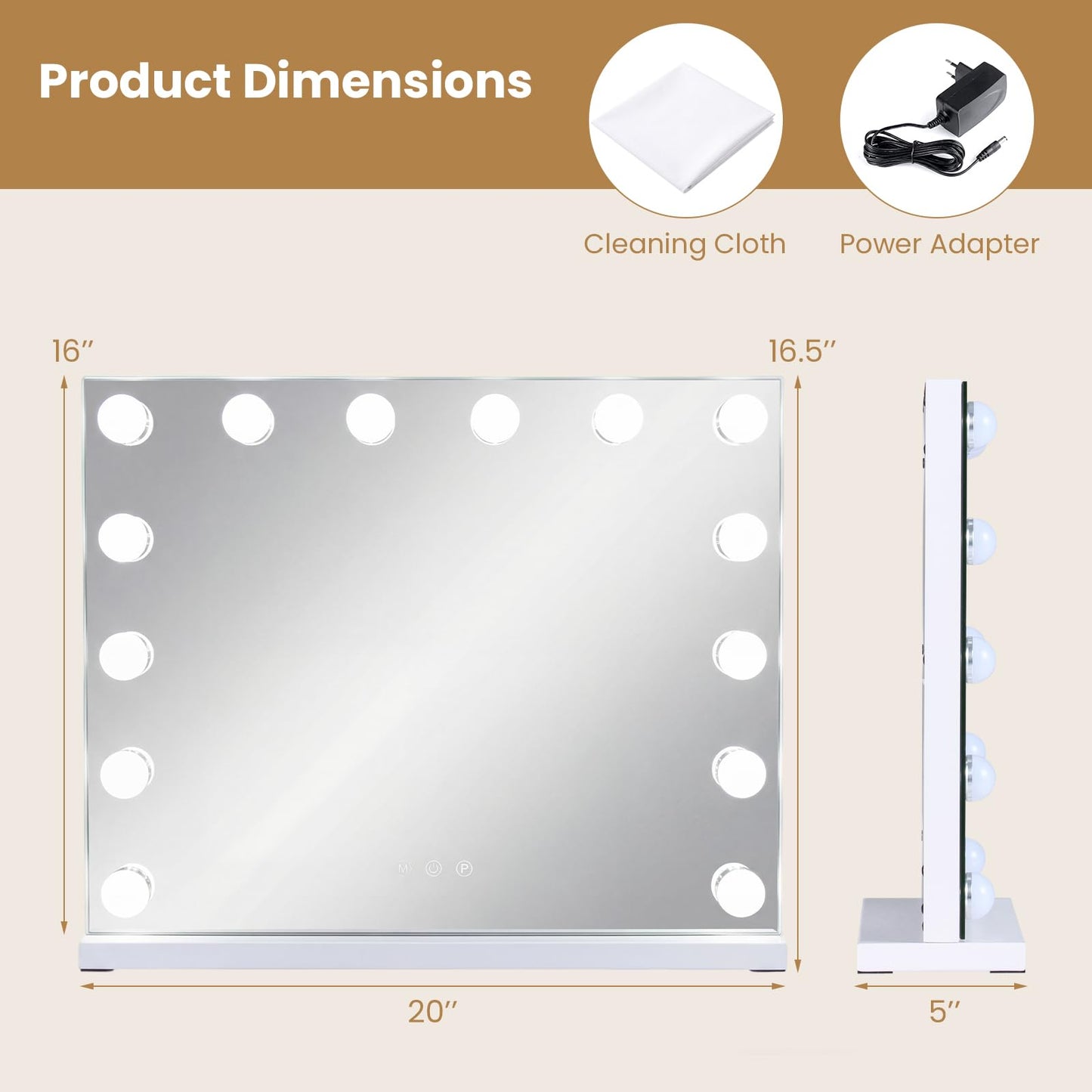 Tangkula Miroir de Maquillage 50,8 x 43,2 cm avec 14 Ampoules Modes d'Éclairage et Luminosité Réglables