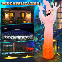 Tangkula 12 FT Halloween Inflatable Ghost W/ Rotating Flame LED Lights, Air Blower, Stake, Sandbag