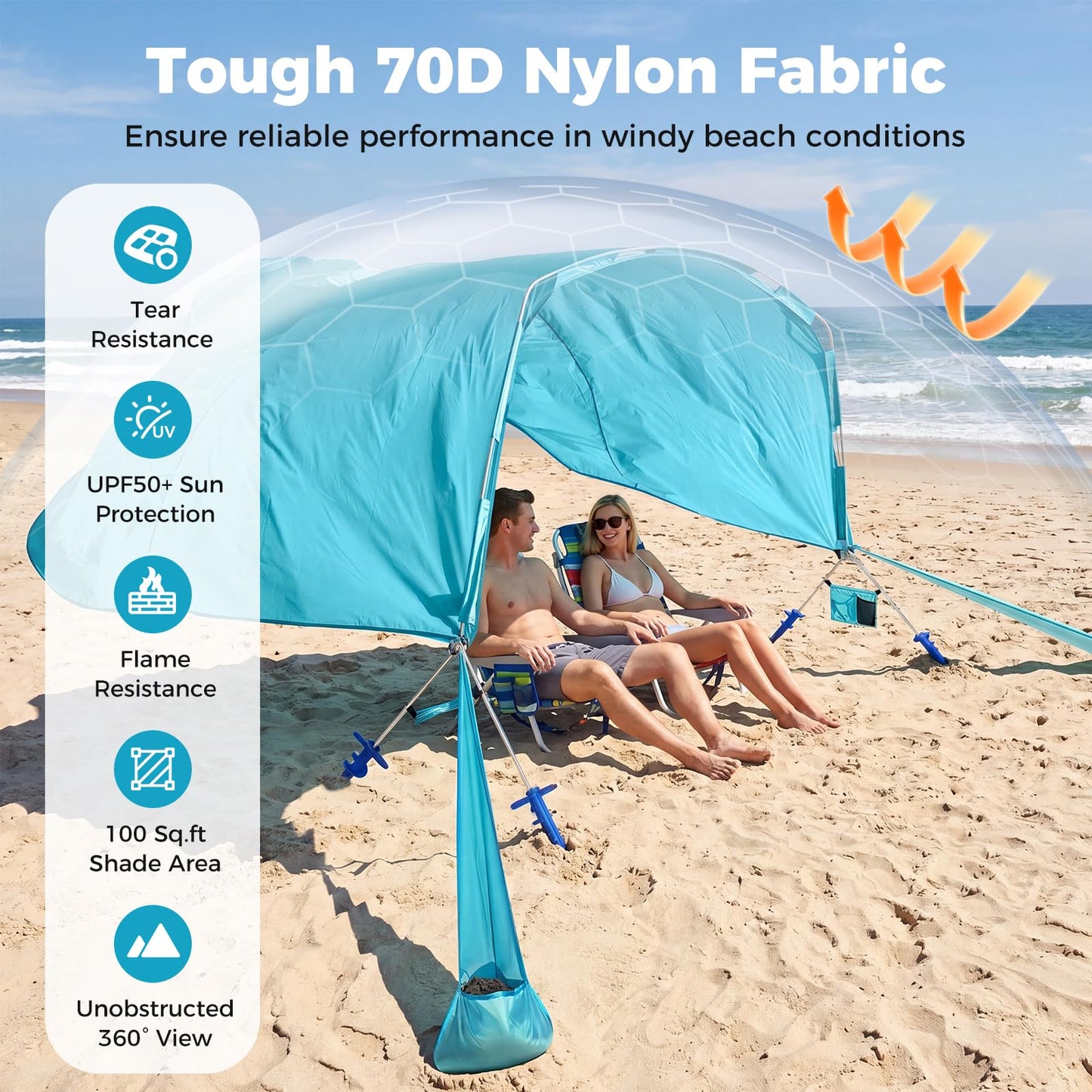 Tangkula 8 Person Wind Powered Beach Tent | 100 Sq.ft UPF50+ Lightweight Beach Sun Shelter