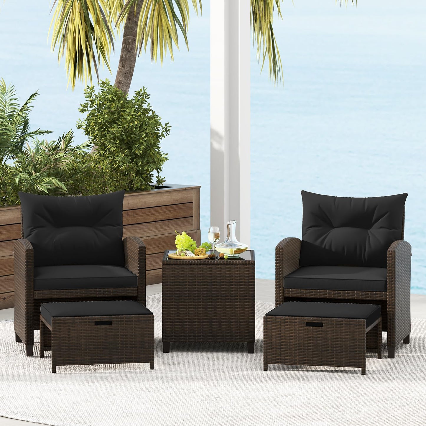 Tangkula Outdoor Chaise Lounge, Patio Wicker Lounge Chair w/ 4-Level Backrest, Heavy-Duty Metal Frame