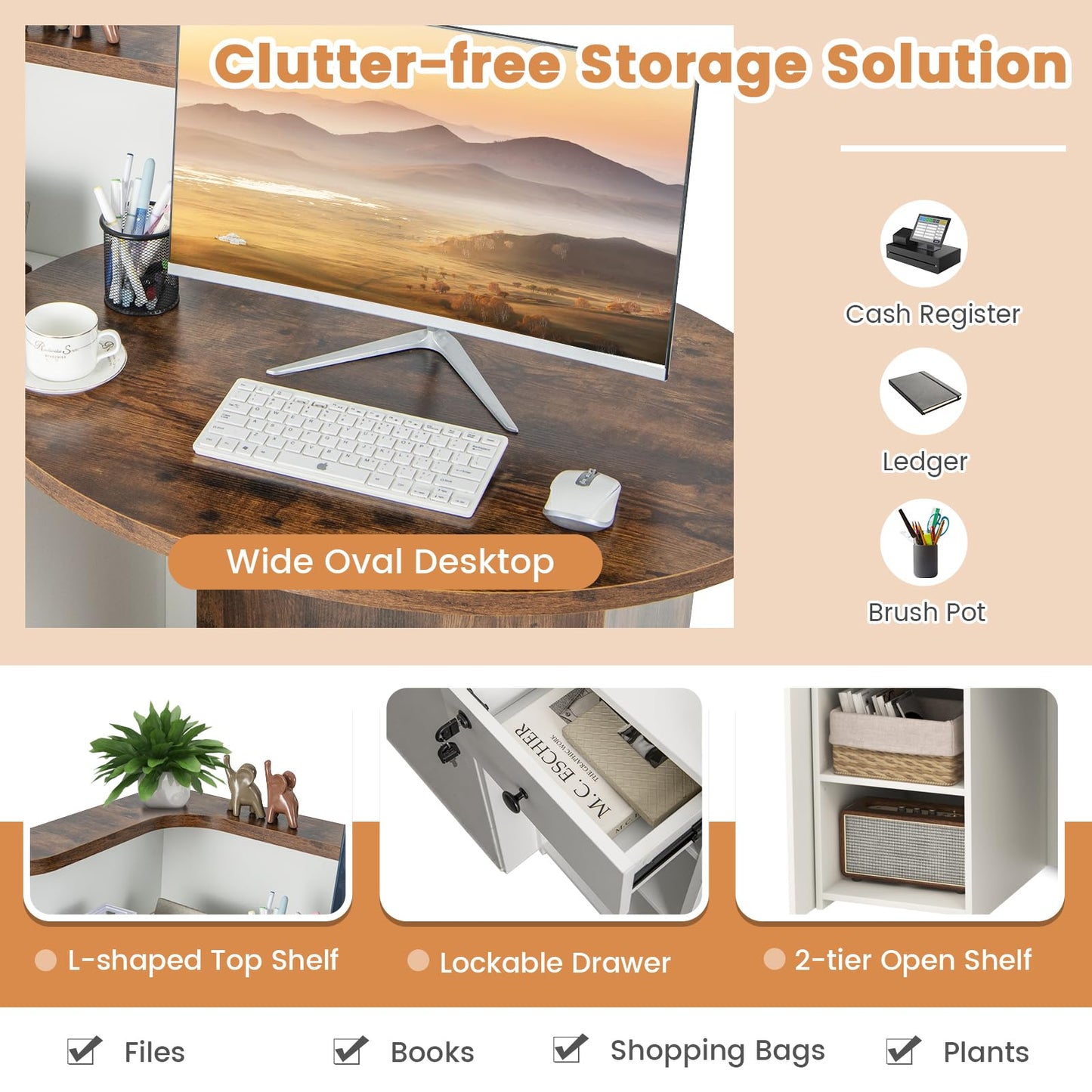 Tangkula Reception Desk, Front Counter Desk with Lockable Drawer & Adjustable Shelf