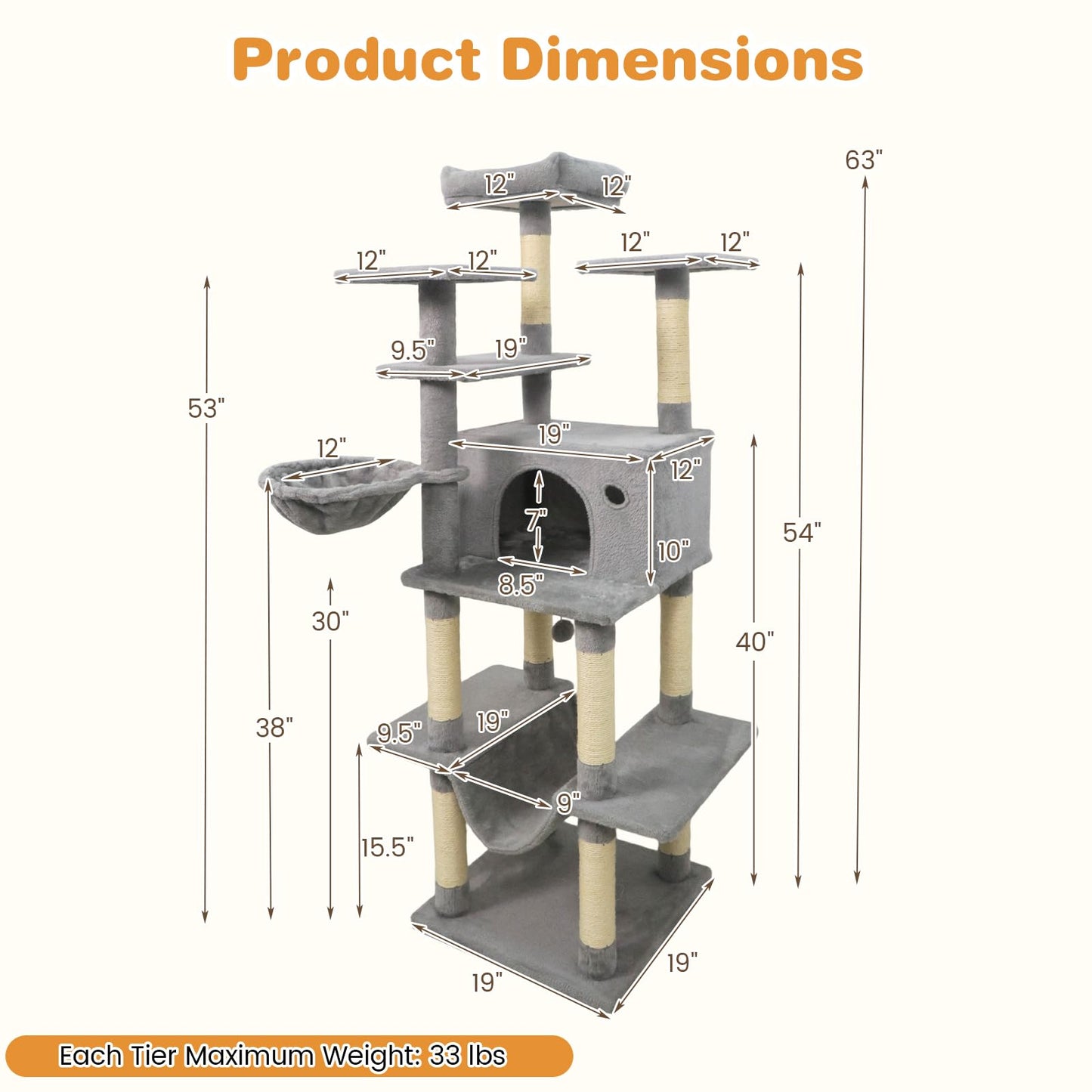 Tangkula 63 Inch Tall Cat Tree with Sisal Scratching Posts