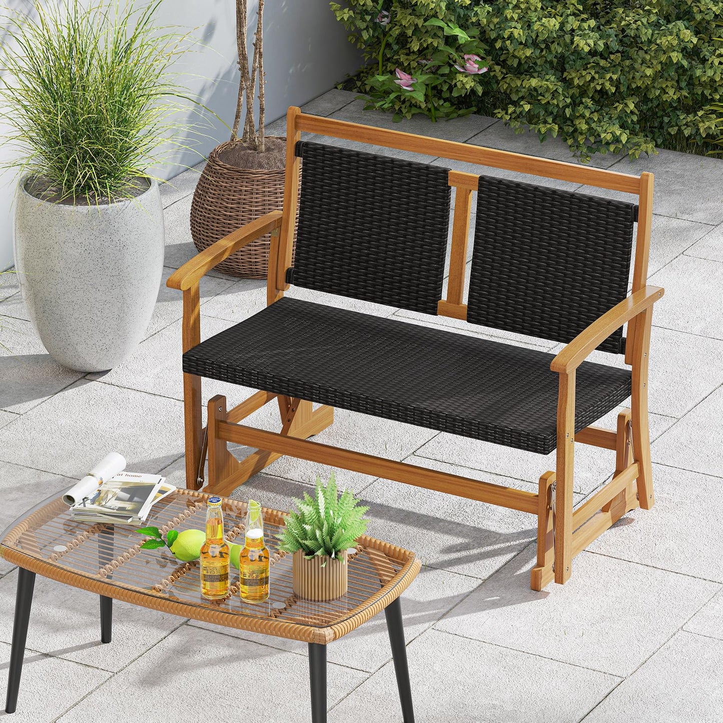 Tangkula Patio Rattan Glider Chair（double seat）