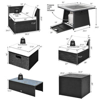 Tangkula 9 Pieces Outdoor PE Rattan Sectional Sofa with 35-Inch Gas Fire Pit Table