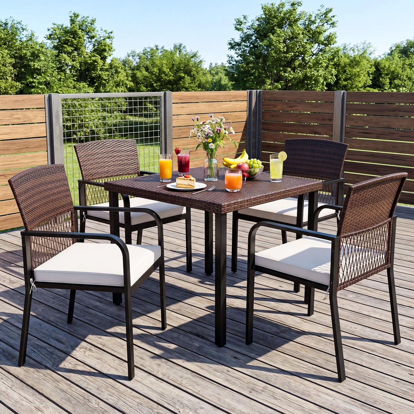 Tangkula PE Wicker Outdoor Dining Chairs Set of 4