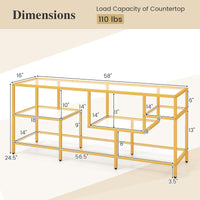Tangkula Gold TV Stand for TVs up to 65”, 58” TV Console Table with Tempered Glass Shelves & Golden Metal Frame