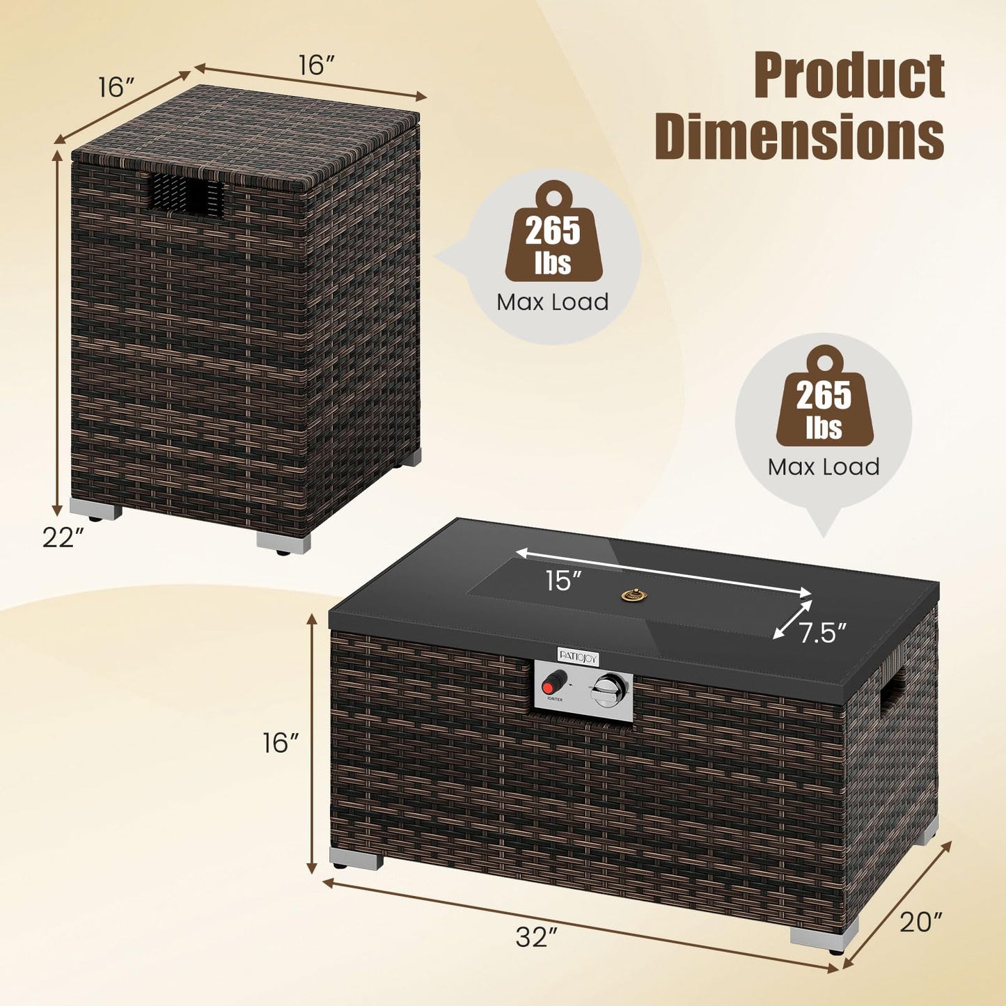 Tangkula 2-Piece Outdoor Rattan Fire Table Set 32 Inch Rectangle Gas Firepit with Tank Cover