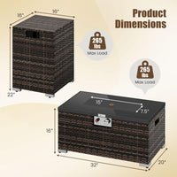 Tangkula 2-Piece Outdoor Rattan Fire Table Set 32 Inch Rectangle Gas Firepit with Tank Cover