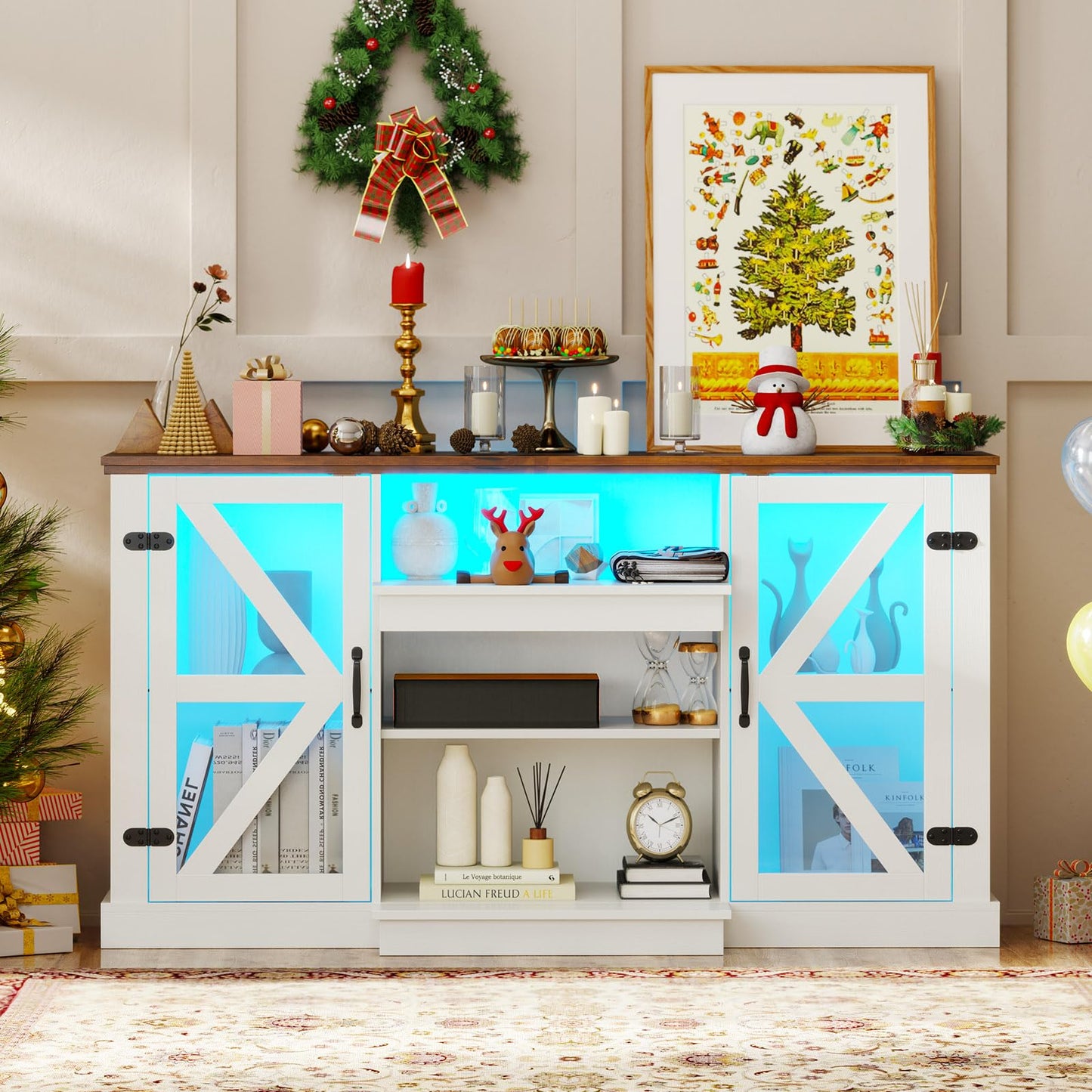 Tangkula Farmhouse LED TV Stand for TV up to 65 Inch