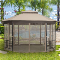 Tangkula 10 x 12 Ft Patio Gazebo, Heavy Duty Octagonal Gazebo Canopy w/Netting Sidewalls & Sturdy Steel Frame