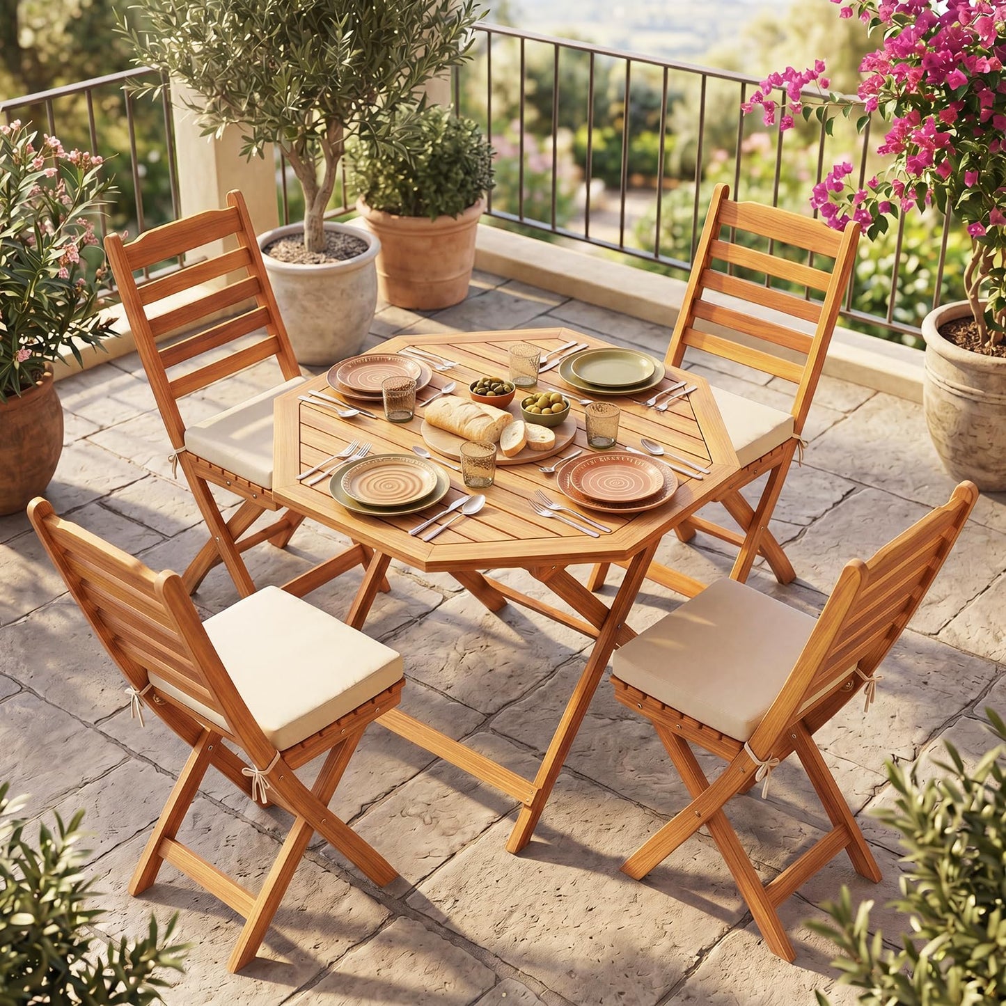 Tangkula 37.5" Acacia Wood Octagonal Folding Patio Table for 4