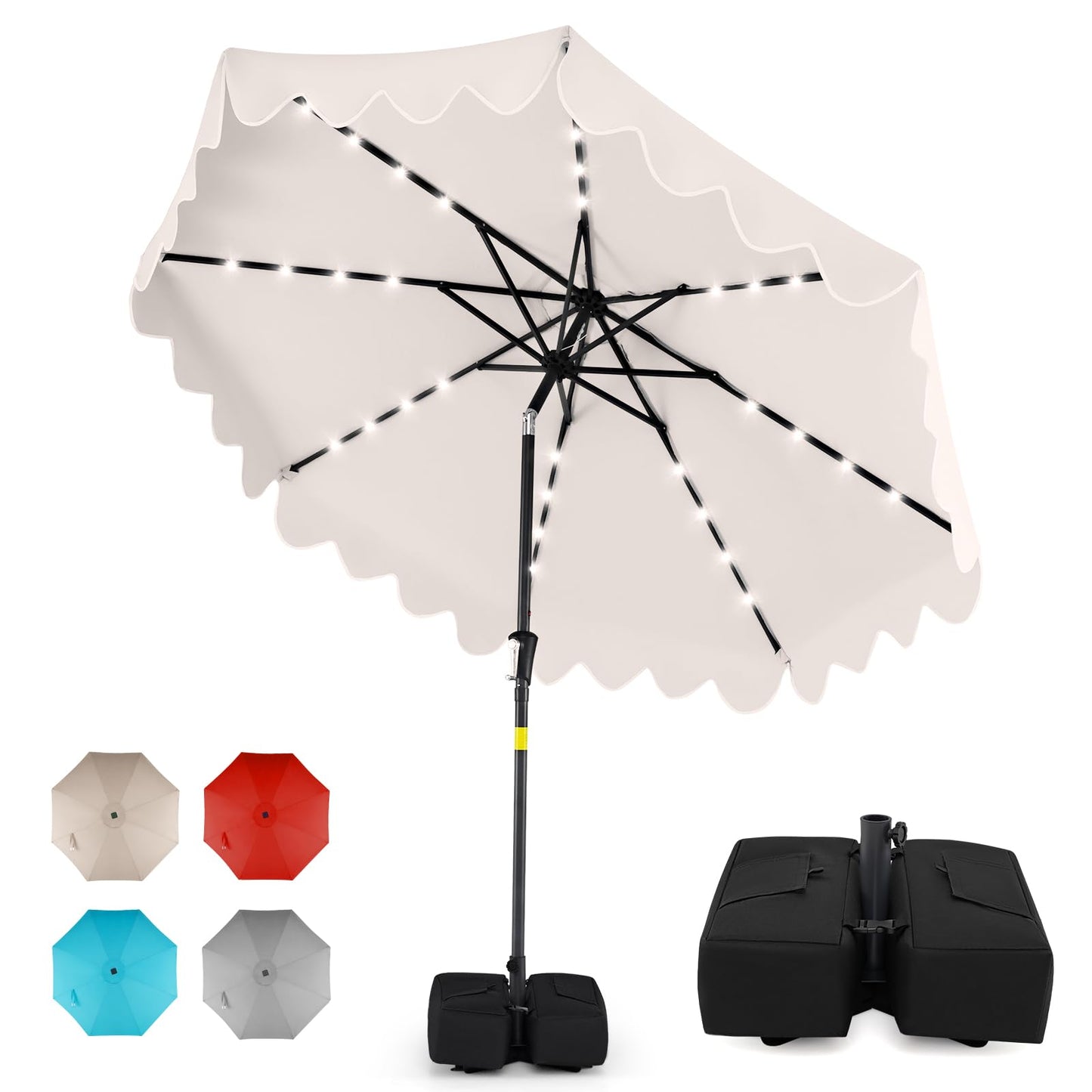 Tangkula 9 FT/10 FT Solar Patio Umbrella with Base Included 32 LED Lights