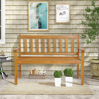 Tangkula Outdoor Acacia Wood Bench, 2-Person Garden Bench with Backrest and Armrests