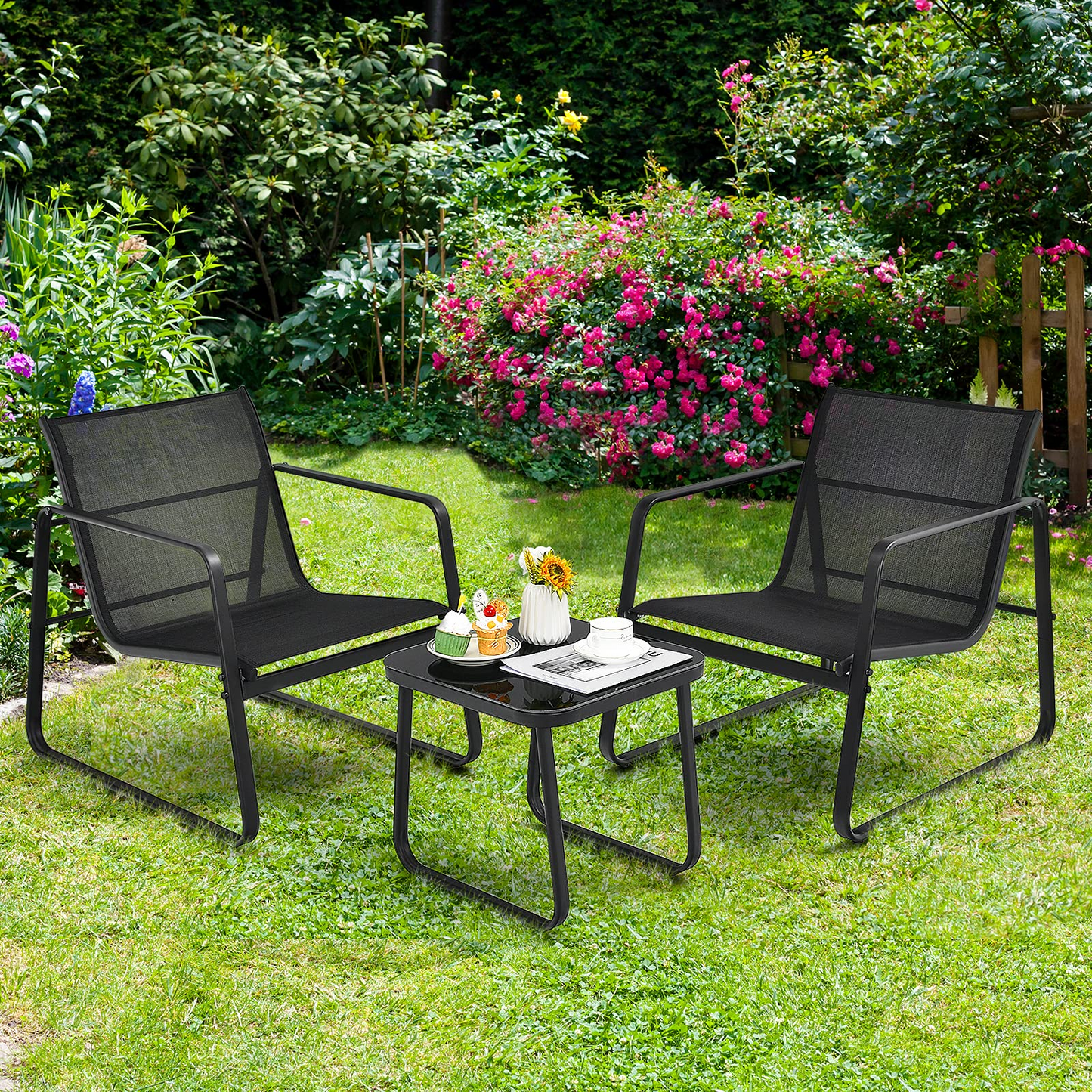 3 Pieces Outdoor Conversation Set, Patiojoy All-Weather Patio Furniture Set
