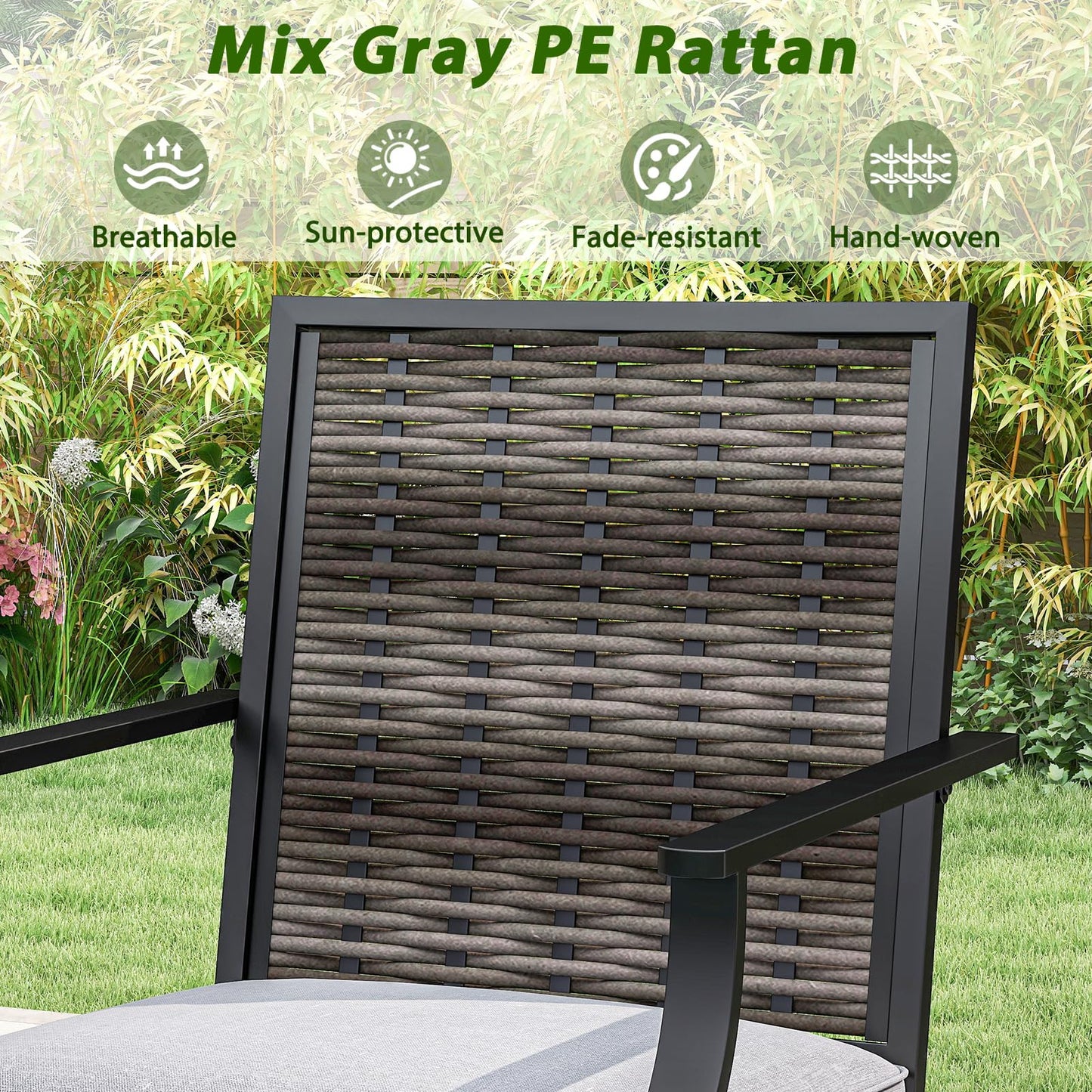 Tangkula 3 Pieces Outdoor Swivel Bar Set High Top Patio Bar Table and Rattan Wicker Chairs