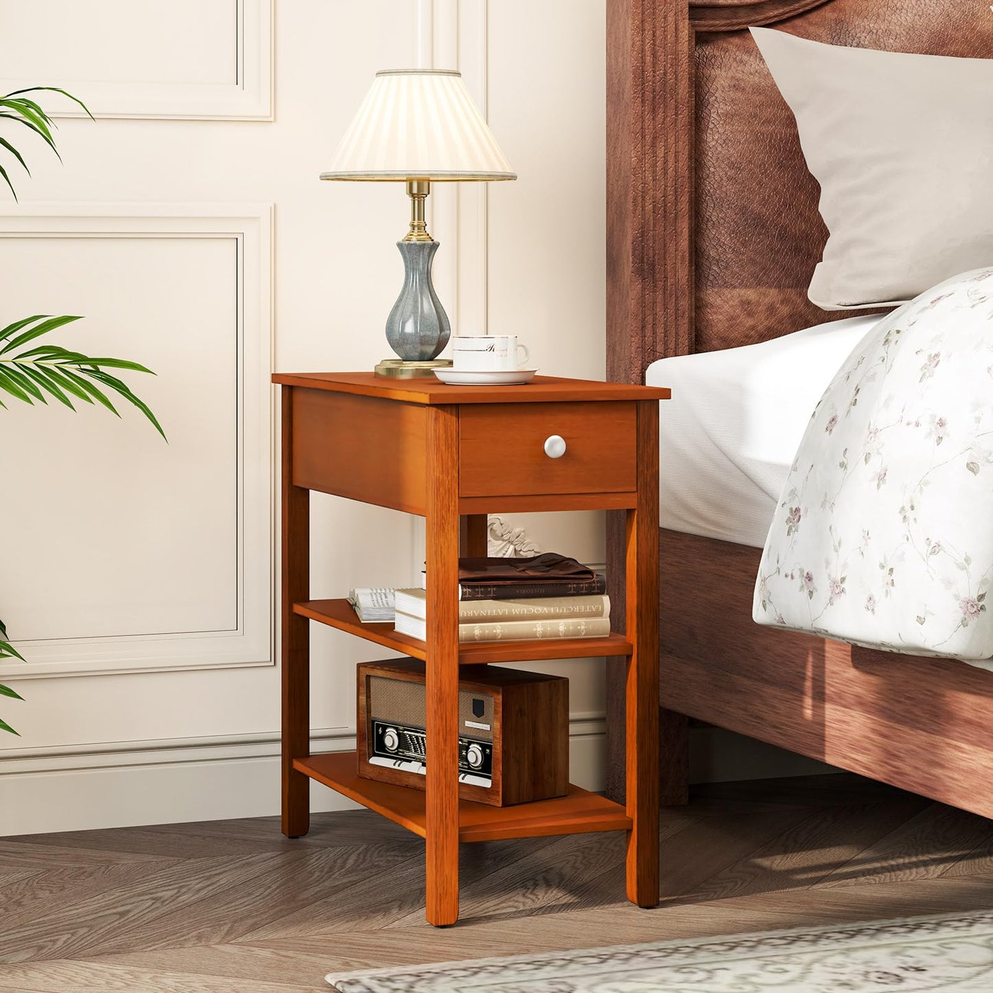 Tangkula Narrow End Table Set of 2, 24.5”H Farmhouse Side Table with Drawer