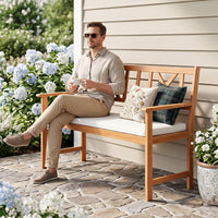 Tangkula 2-Person Acacia Wood Outdoor Bench with Cushion