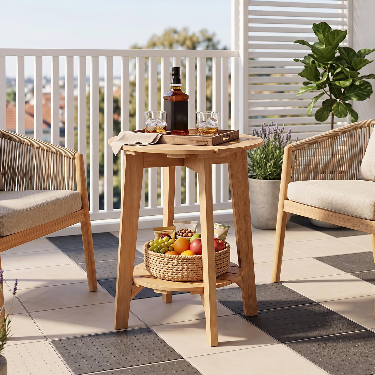 Tangkula Outdoor 2-Tier Eucalyptus Wood Side Table(1/2)