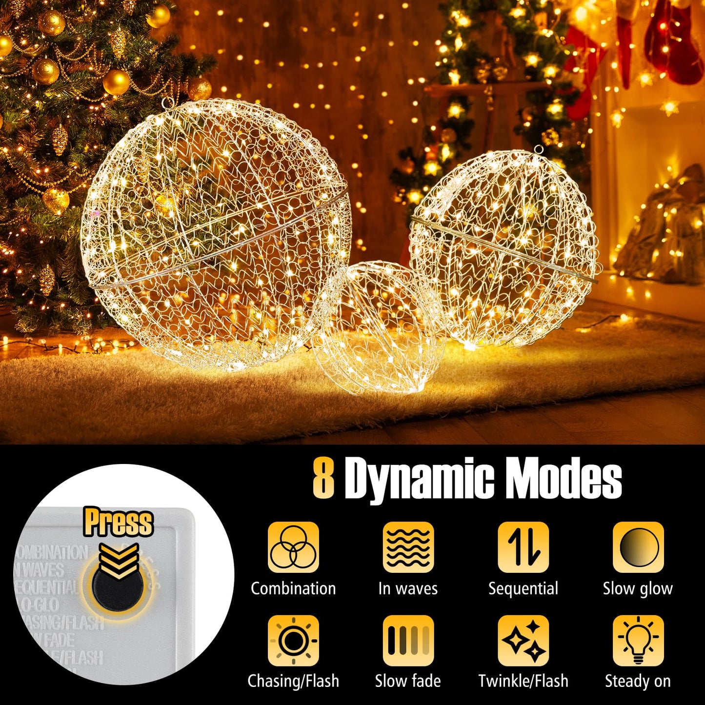 Tangkula Lot de 3 boules lumineuses de Noël avec 3 couleurs d'éclairage