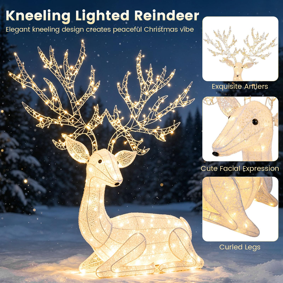 Tangkula Christmas Lighted Kneeling Reindeer for Yard Lawn Patio Garden