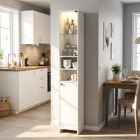 Tangkula Tall Bathroom Storage Cabinet with Lights and Remote