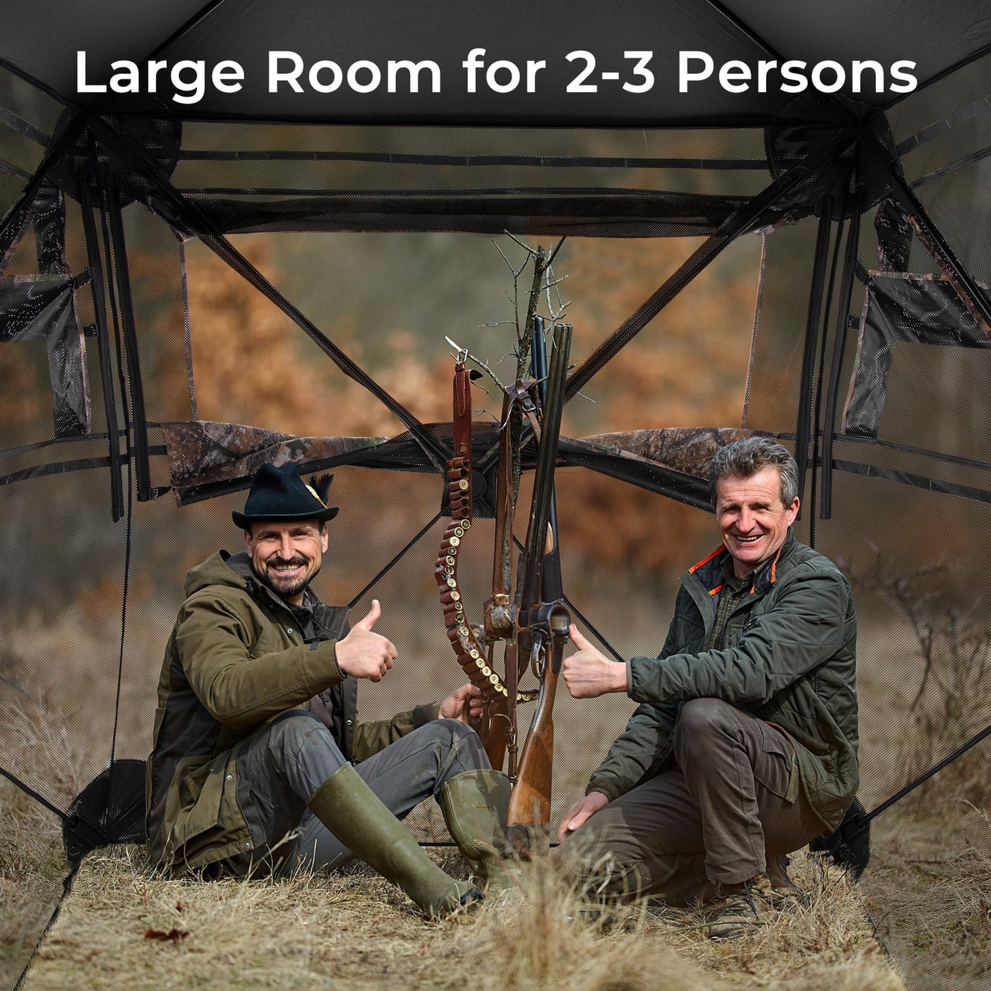 Tangkula Hunting Blind, 2-3 Person 360 Degree One-Way See-Through Ground Blind with Full-Open Door & Sliding Windows
