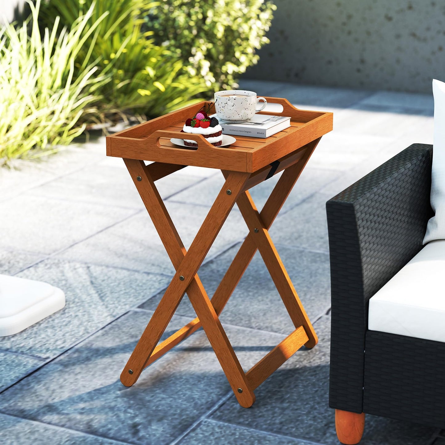 Tangkula Outdoor Wood Tray Table