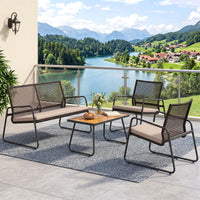 Tangkula 4 Pieces Patio Furniture Set with Acacia Wood Coffee Table & Zippered Cushions