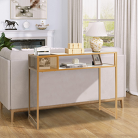 Tangkula Console Table, 2-Tier Faux Marble Sofa Table with Open Storage Shelf, Gold Steel Frame, Modern Entryway Table