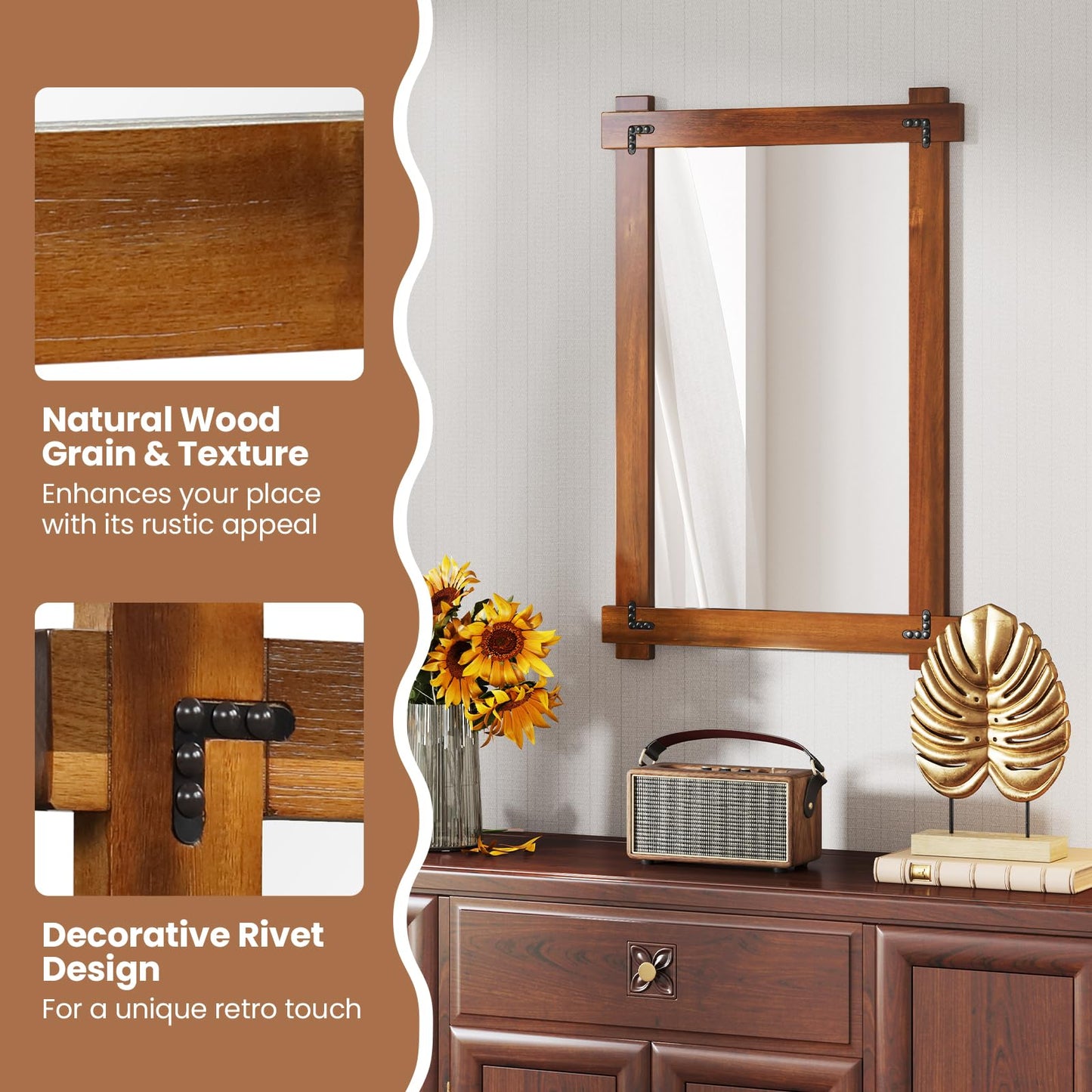 Tangkula Wood Framed Mirror