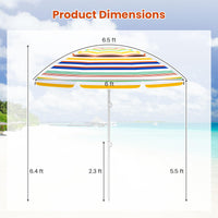 Tangkula 6.5 FT Beach Umbrella for Sand with Tilt Adjustment