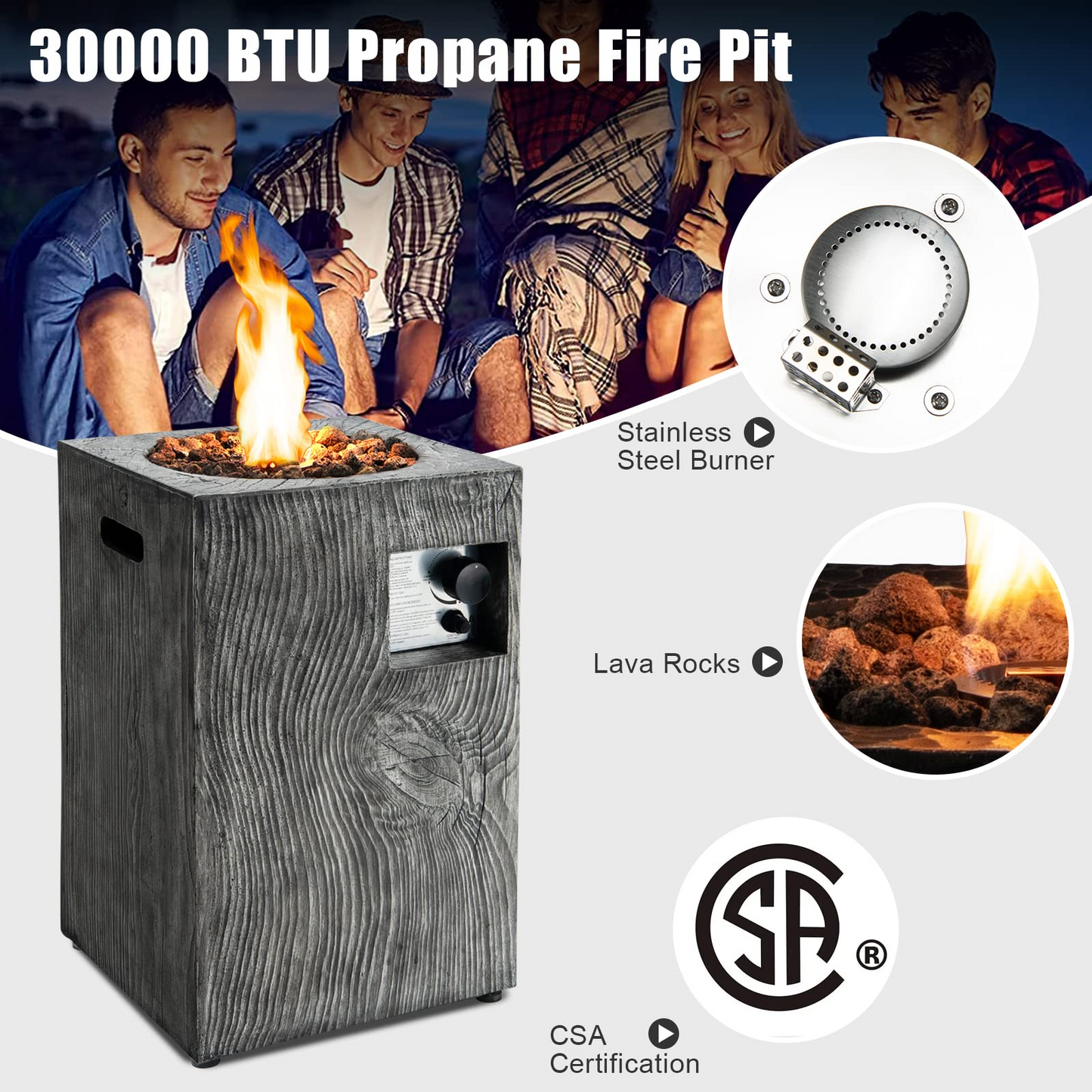 Tangkula 16 Inch Patio Propane Fire Pit, Patiojoy Electronic Ignition Square Gas Fire Pit with Protective Cover
