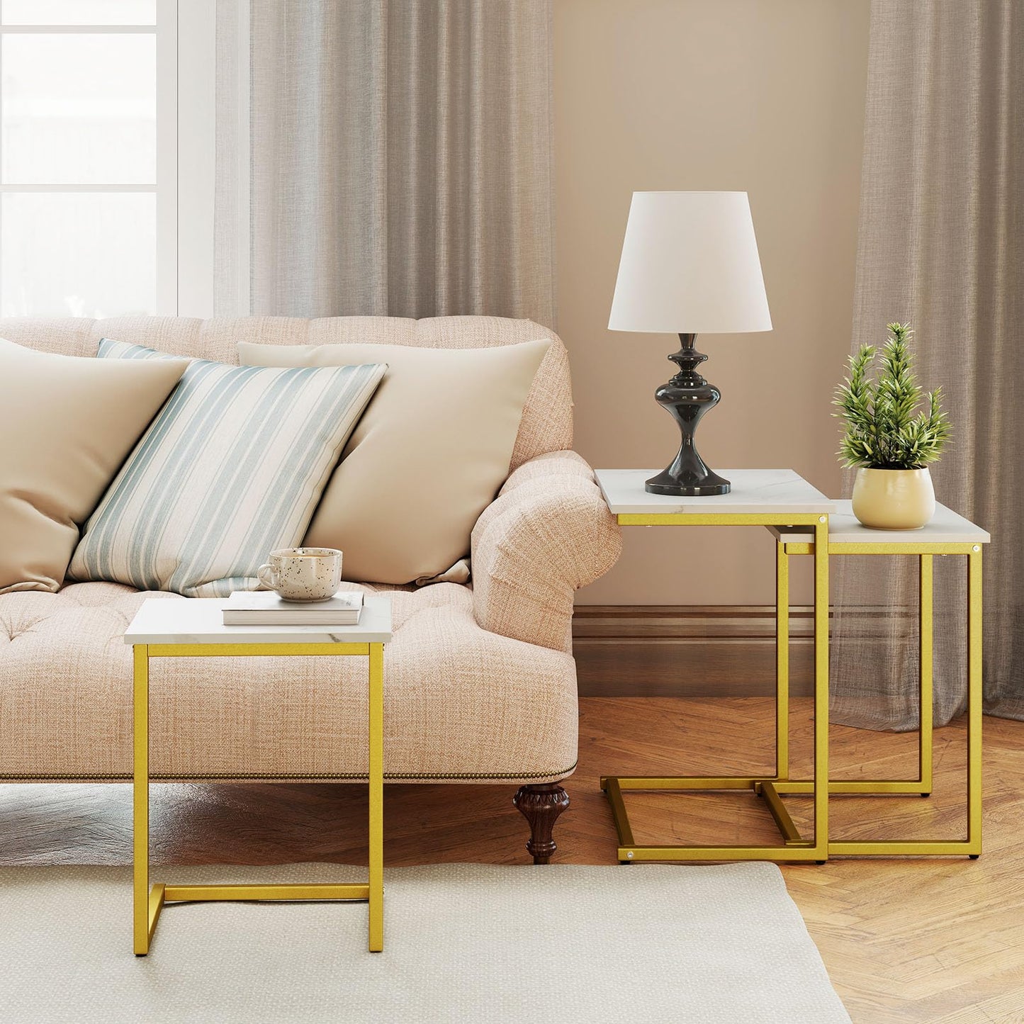 Tangkula Nesting Table Set of 3 Rectangle Stacking Side End Table with Wood Top & Metal Legs