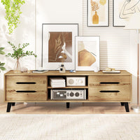 Tangkula Mid Century Modern TV Stand with Sliding Doors for 65” TVs