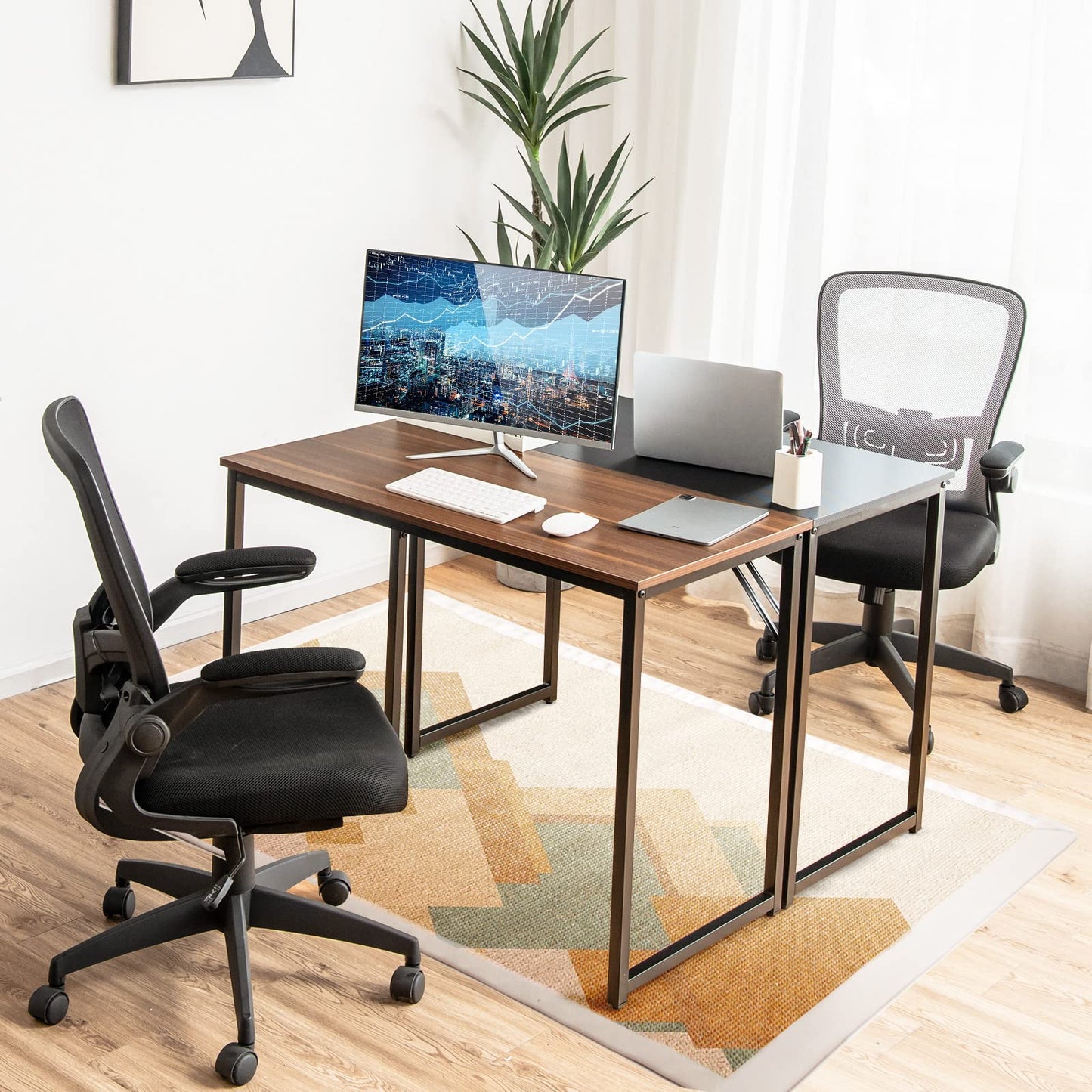 Tangkula Compact Study Writing Desk with Steel Frame for Home Office