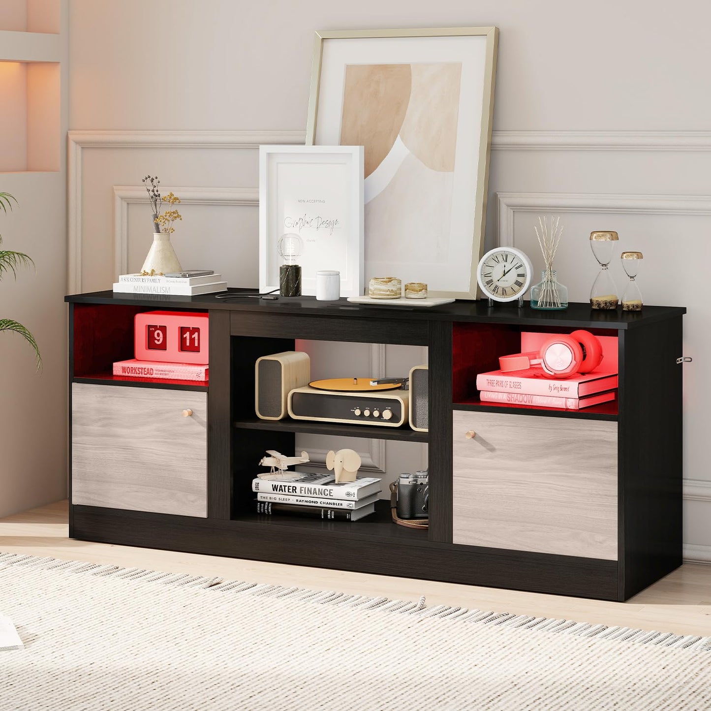 Tangkula TV Stand with LED Lights for 65” TVs