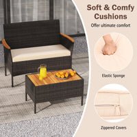 Tangkula Patio Wicker Sofa Set w/Coffee Table