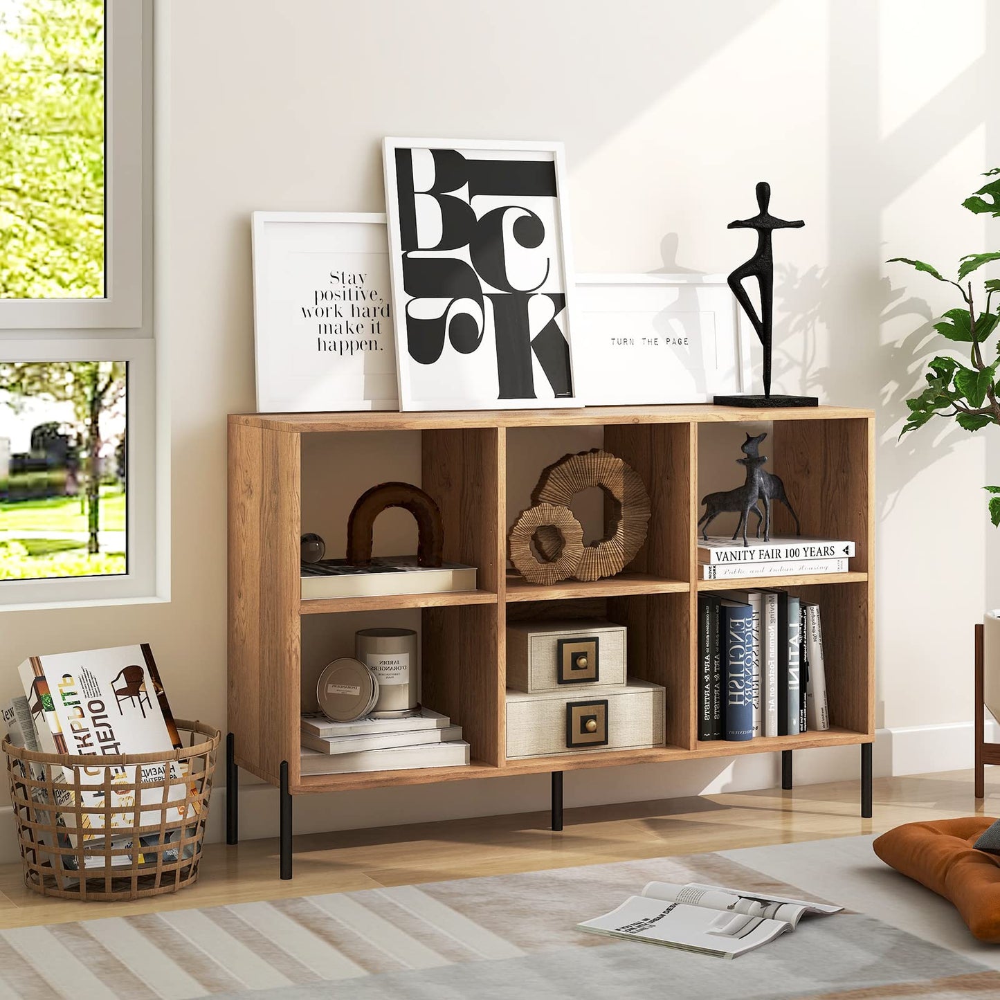 Tangkula 6 Cube Bookshelf, 2-tier Wood Storage Open Bookcase with Elevated Metal Legs, 5-Position Adjustable Shelf