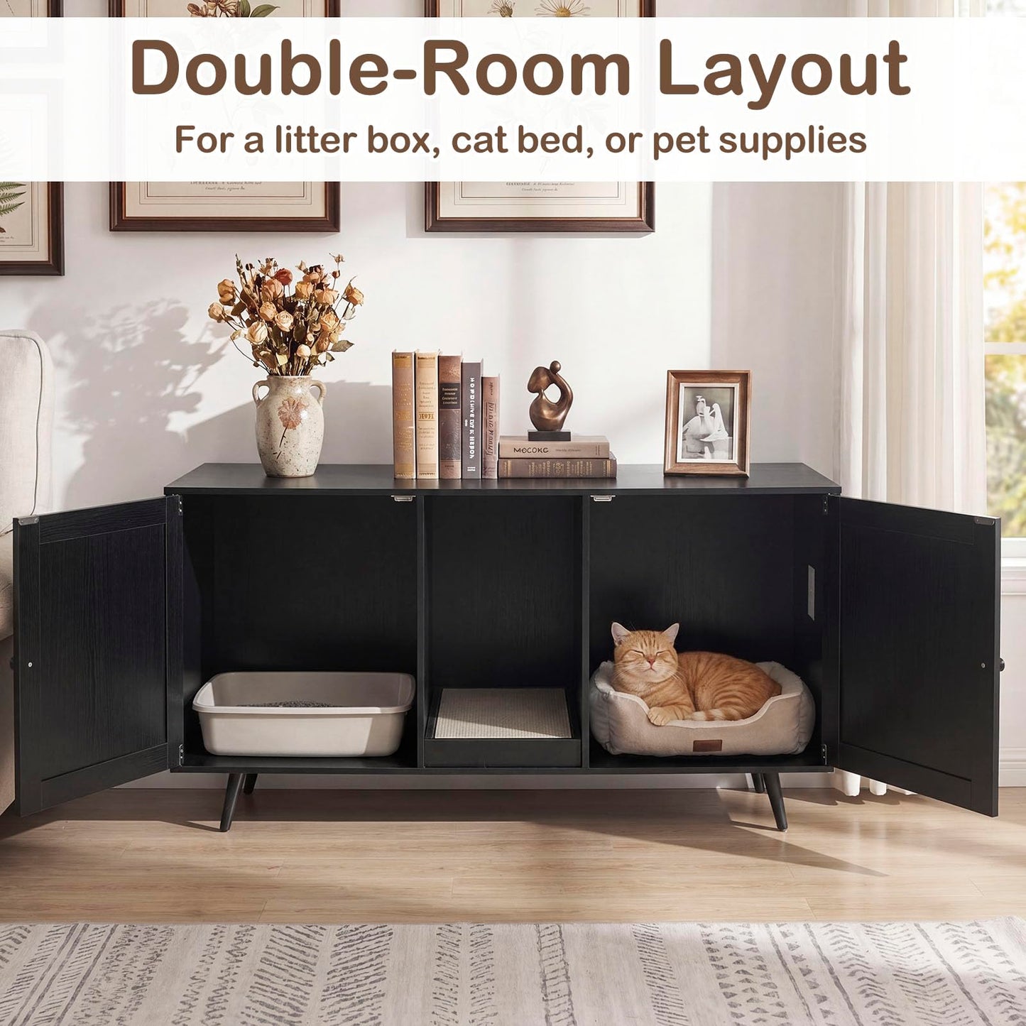 Tangkula Double Cat Litter Box Enclosure for 2 Cats