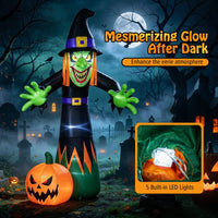 Tangkula 8 FT Halloween Inflatable Witch & Pumpkin with Built-in LED Lights