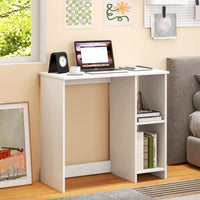Tangkula Small White Desk with Shelves, Compact Small Desk for Small Space