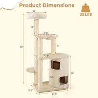 Tangkula 60 Inch Multi Level Modern Wooden Cat Tower with 2 Story Condo