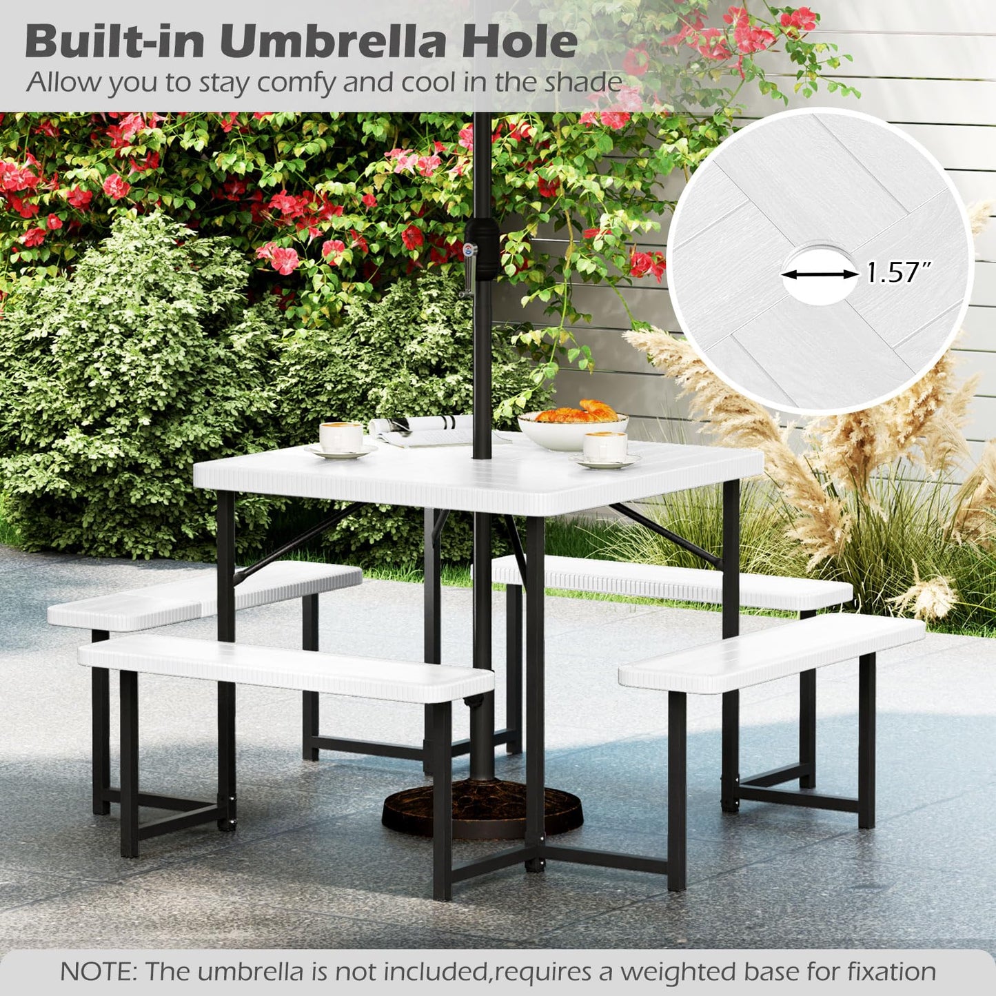 Tangkula 8 Person Picnic Table HDPE Outdoor Square Table and Bench Set