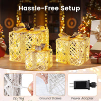 Tangkukla 3 Pack Christmas Lighted Gift Box, Pre-Lit Festive Boxes w/ 50 LED Lights