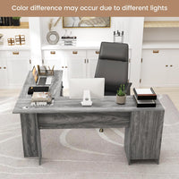 Tangkula L Shaped Desk with Drawers and Storage Shelf