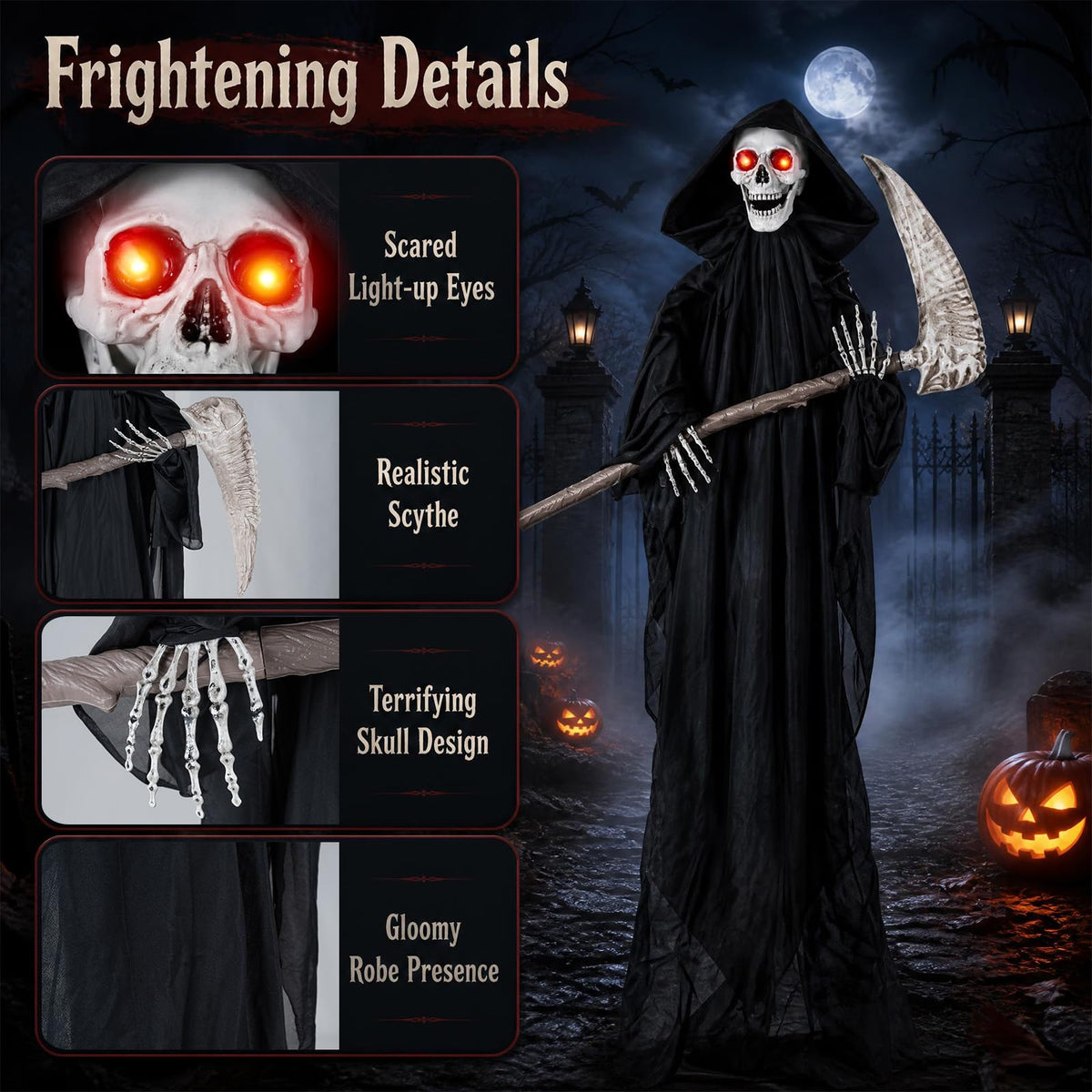 Tangkula 6 FT Halloween Animatronics Standing Grim Reaper with Sickle