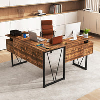 Tangkula 59" L-Shaped Office Desk with 3 Drawers & Charging Station