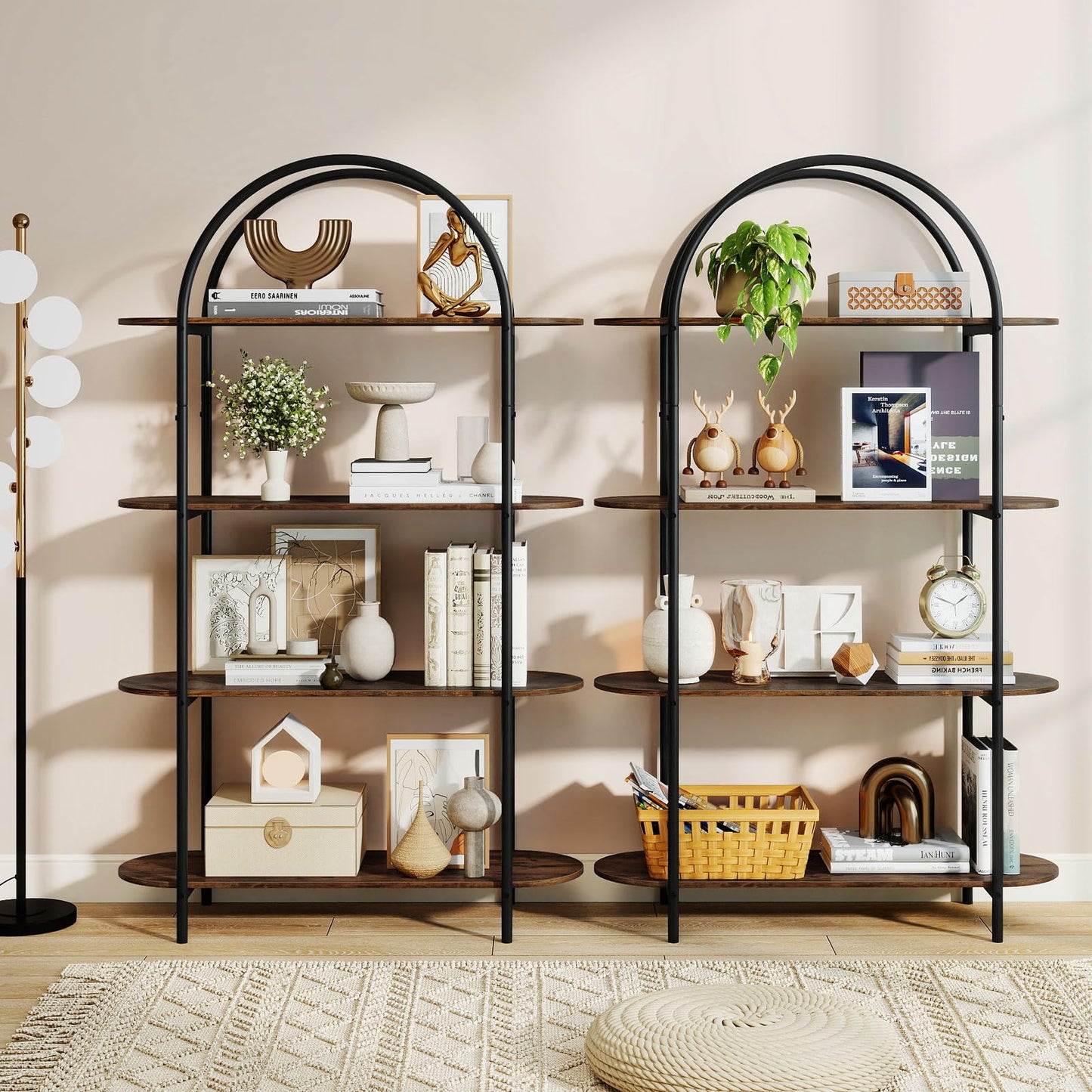 Tangkula 4 Tier Arched Bookshelf 61.5” Industrial Modern Freestanding Storage Rack (1 Pack/2 Pack)