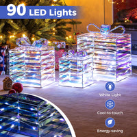 Tangkula Set of 3 Christmas Lighted Gift Boxes with Bows and Plug